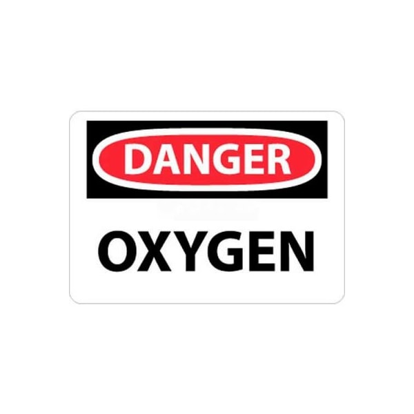 NMC OSHA Sign, Danger Oxygen, 10in X 14in, White/Red/Black